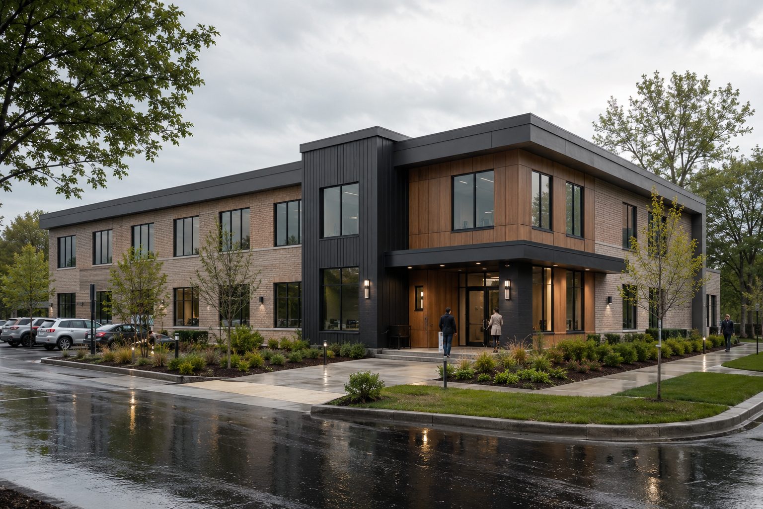 Modern two-story commercial office building exterior