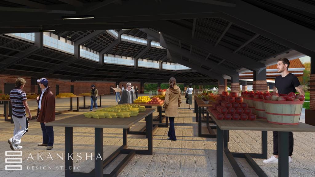 Covered public market pavilion interior